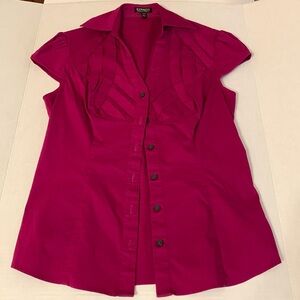 Express Essential Stretch Purple Women's XS Blouse Short Sleeves Business Top